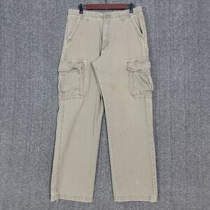 Wrangler Pants Mens 33x30* Tan Khaki Cargo Distressed Thrashed Workwear